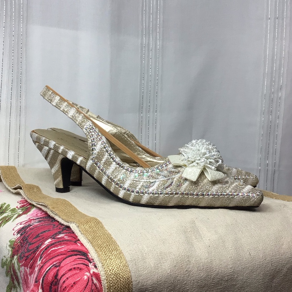 Ivory Pearl-Embellished Slingback Heels